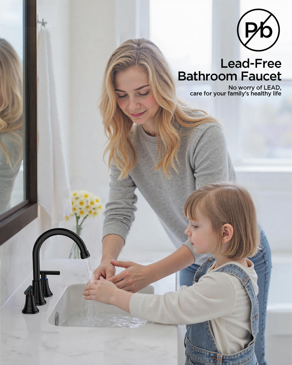 FORIOUS Black Bathroom Faucet 3 Hole Vanity, 2 Handle 360° Swivel Matte Black 8 Inch Widespread Bathroom Sink Faucet 3 Holes, with 360 Degree Rotating Spout, Pop-up Drain, Supply Lines