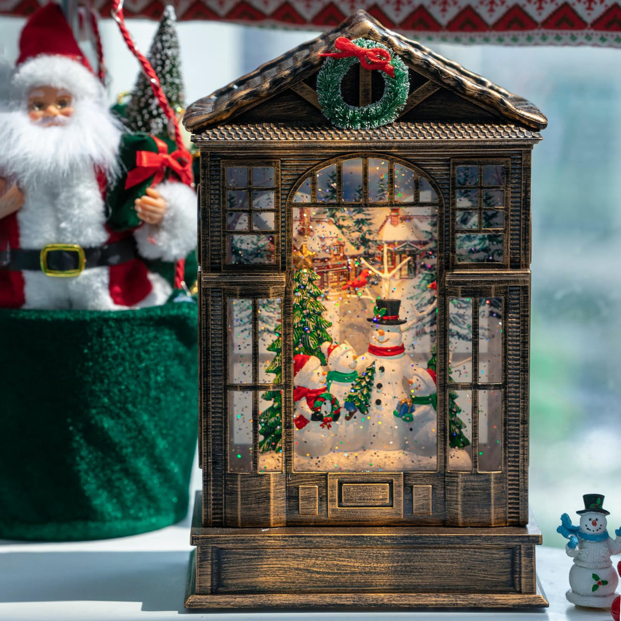 Christmas Snow Globe Swirling Glittering Snowman Choir Manger Scene, USB Lined/Battery Operated Lighted Water Lantern for Christmas Festival Decoration Gifts