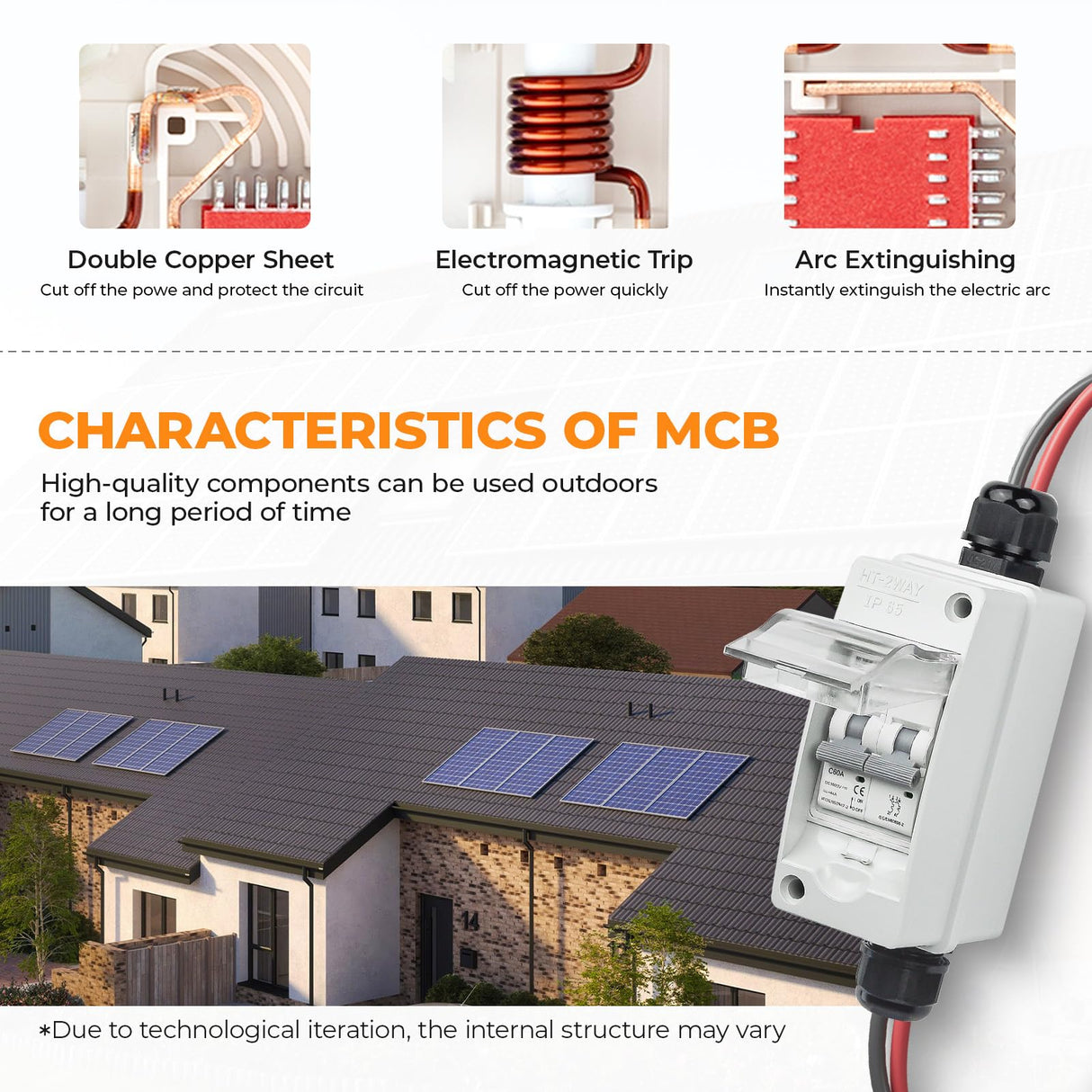 Pjerjzn Solar Panel Disconnect Switch 1000V 60A PV Disconnect Switch Outdoor Miniature Circuit Breaker IP65 for Solar PV Homes Battery (1000V 60 Amp)
