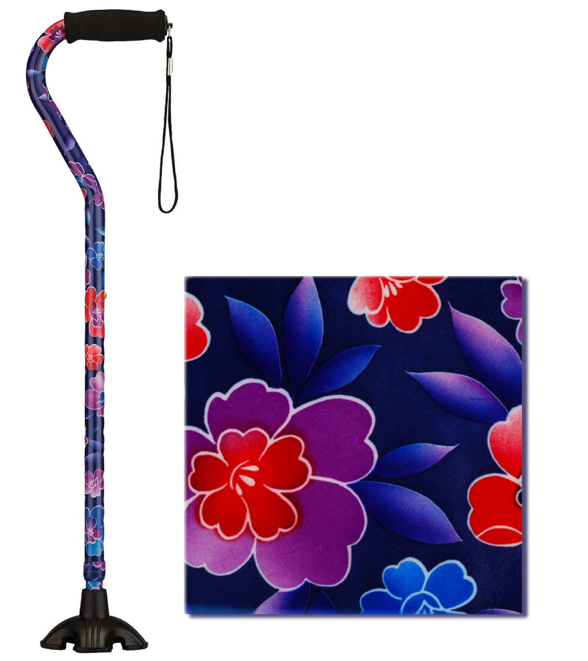 NOVA Sugarcane, Walking Cane with Quad Tip and Carrying Strap, Stand Alone Cane, Maui Flowers Design