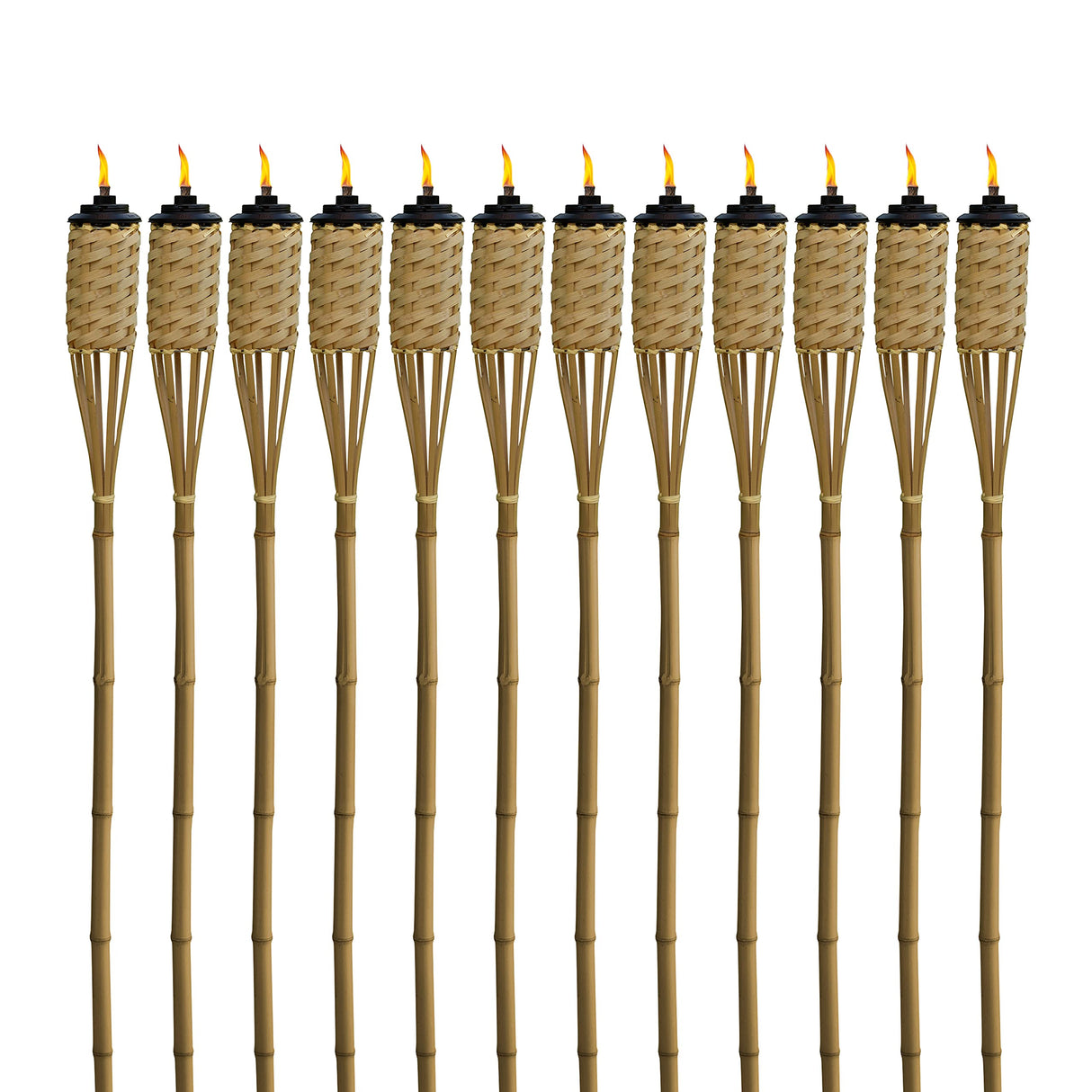 TIKI Bamboo Tiki Torches 12-Pack – Weather-Resistant Outdoor Décor with Easy-Pour Wide-Mouth Canister Refill for Patio, Garden, Backyard, and Parties, 57-Inch Citronella Torches