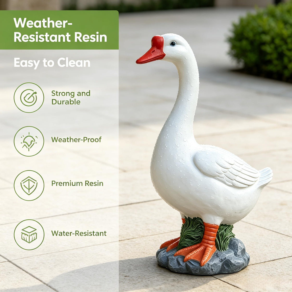 RiKoDaM Large Porch Goose Statue 20 Inch, Resin Front Porch Goose Decor, Geese Decor Lawn and Garden Statue for Patio, Balcony,Yard Decorations, Housewarming Birthday Gifts,White