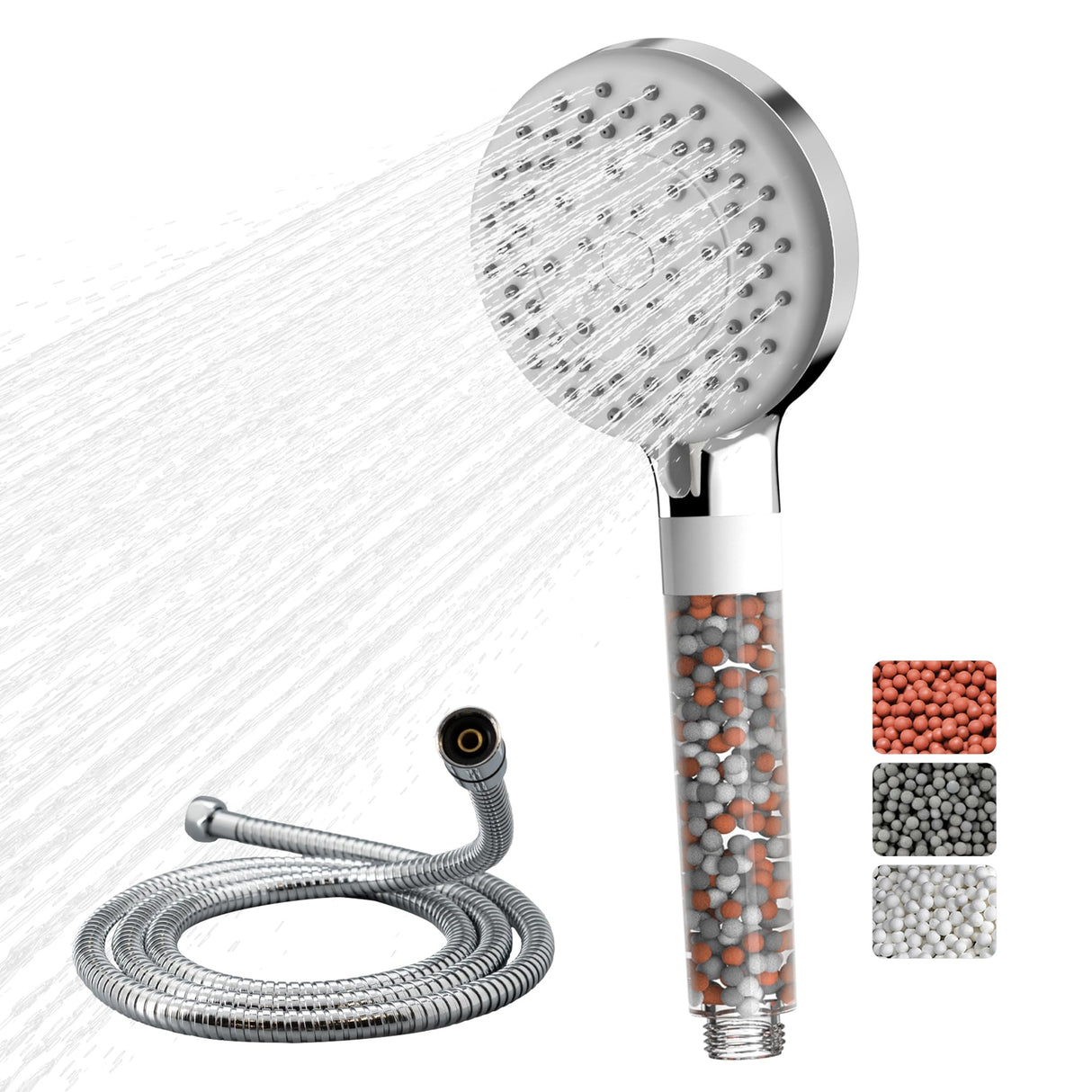 VANCOCO Handheld Shower Head with 2m Hose and Filter 5 Spray Modes Bathroom Showerhead Water Saving Universal Bath Shower Head (Chrome)