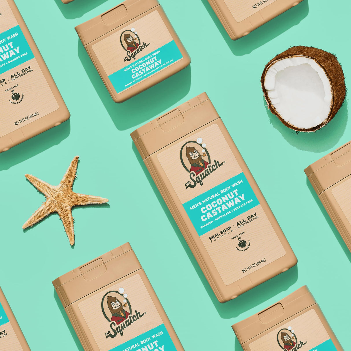 Dr. Squatch NEW Body Wash and Deodorant for Men Gift Set | No Paraben, Phthalate, Sulfate | Odor-Squatching, Aluminum-Free | Coconut Castaway Body Wash (8 oz, 3-Pack) & Deodorant (2.56 oz, 2-Pack)