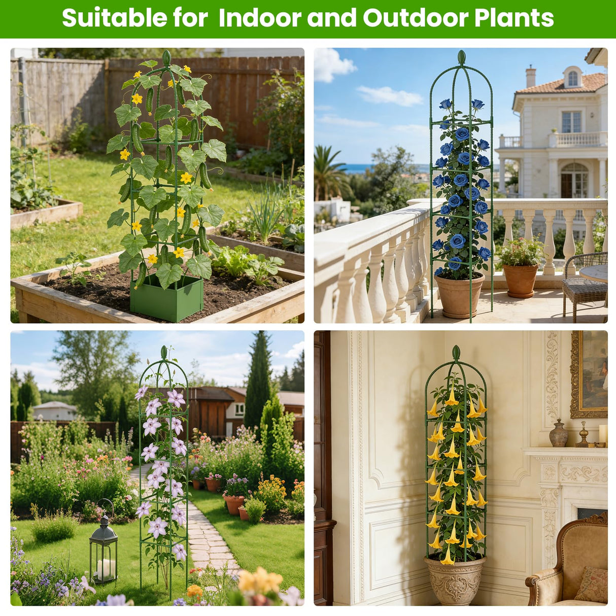 2 Pack Garden Obelisk Trellis for Climbing Plants, 71" Rustproof Metal Tower Plant Support Cages, Rose Trellis for Tomato Potted Flowers Vegetables Vines, Indoor Outdoor Garden Patio
