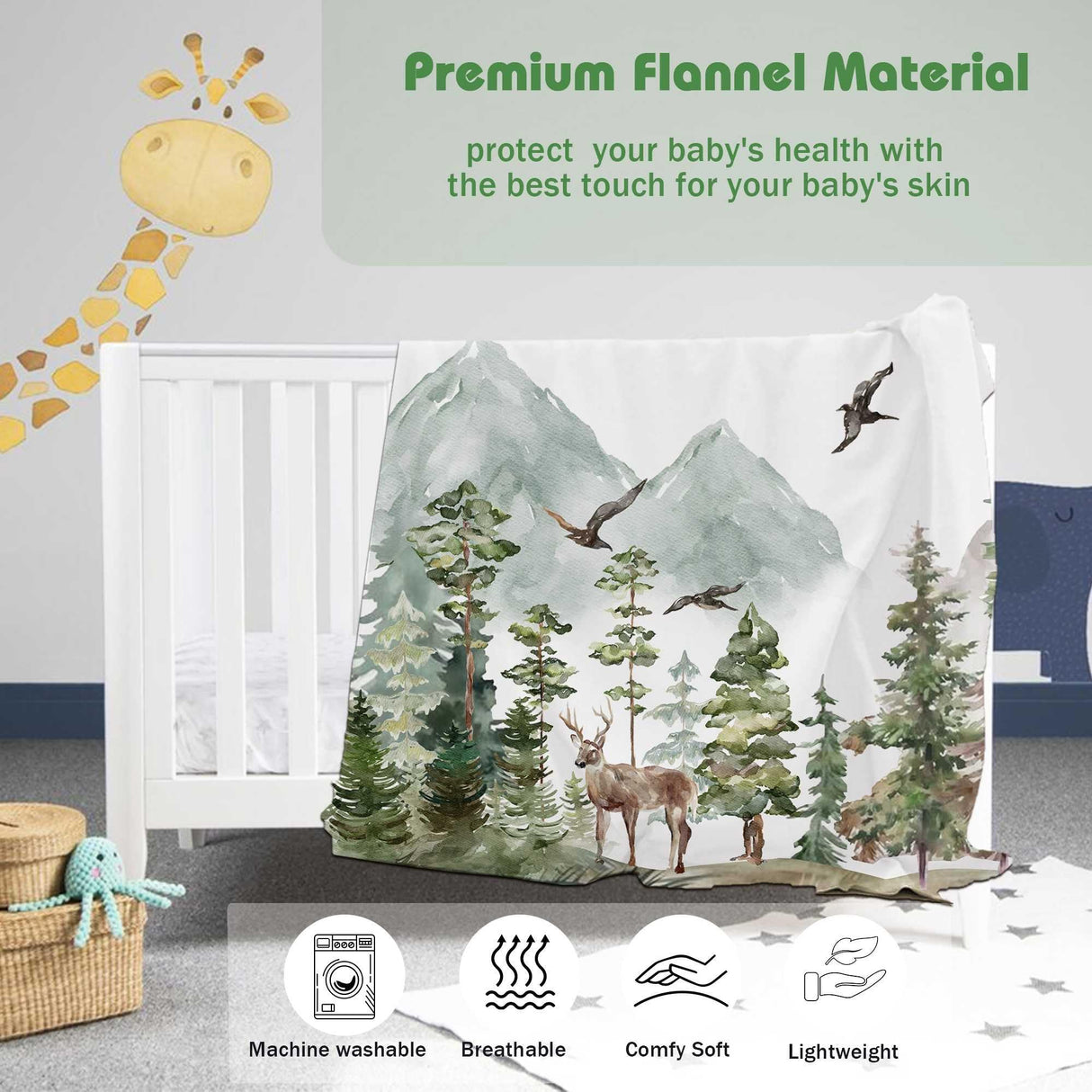 Edit Gift Personalized Woodland Baby Blanket with Name Custom Name Blanket for Boy Newborn Expect Mom Customized Gifts for Baby Shower Birthday Christmas
