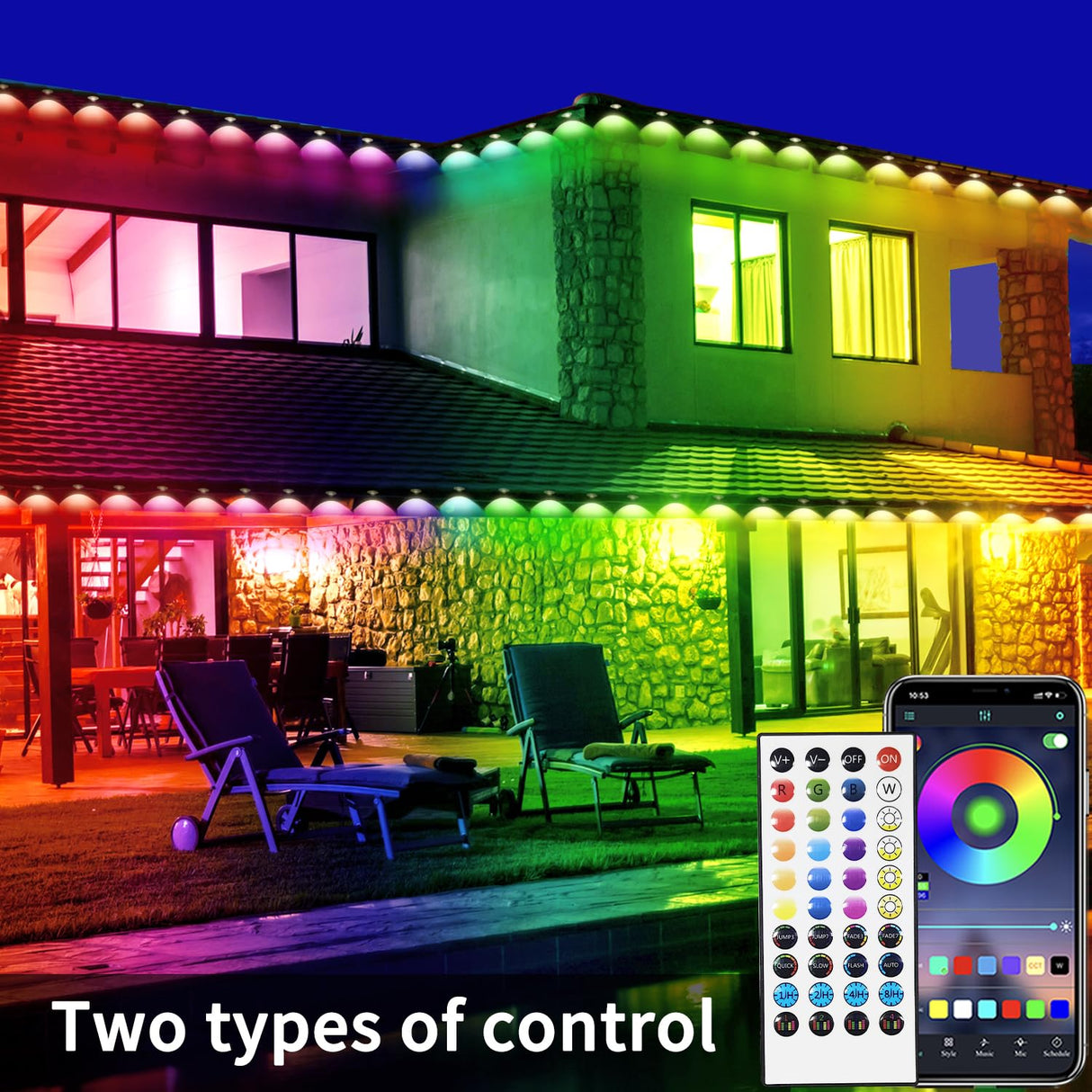 Yocrostar Permanent Outdoor Light,100ft RGB Eave Lights with App Control Remote,IP67 Waterproof LED Lights,Music Sync Outside Light for Christmas,Halloween,Garden,House Decorations