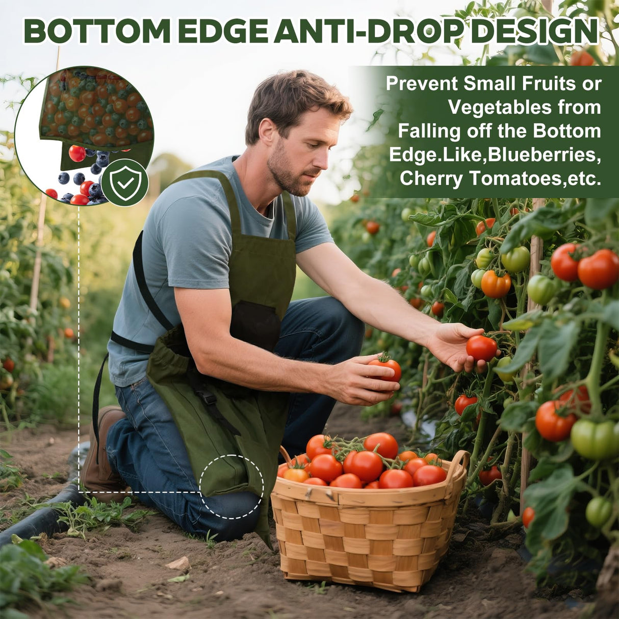 Floradrift Gardening Apron,Canvas Garden Apron with Pockets for Women and Men,Harvest Apron with Harvesting Pouch,Gifts for Gardeners,Green