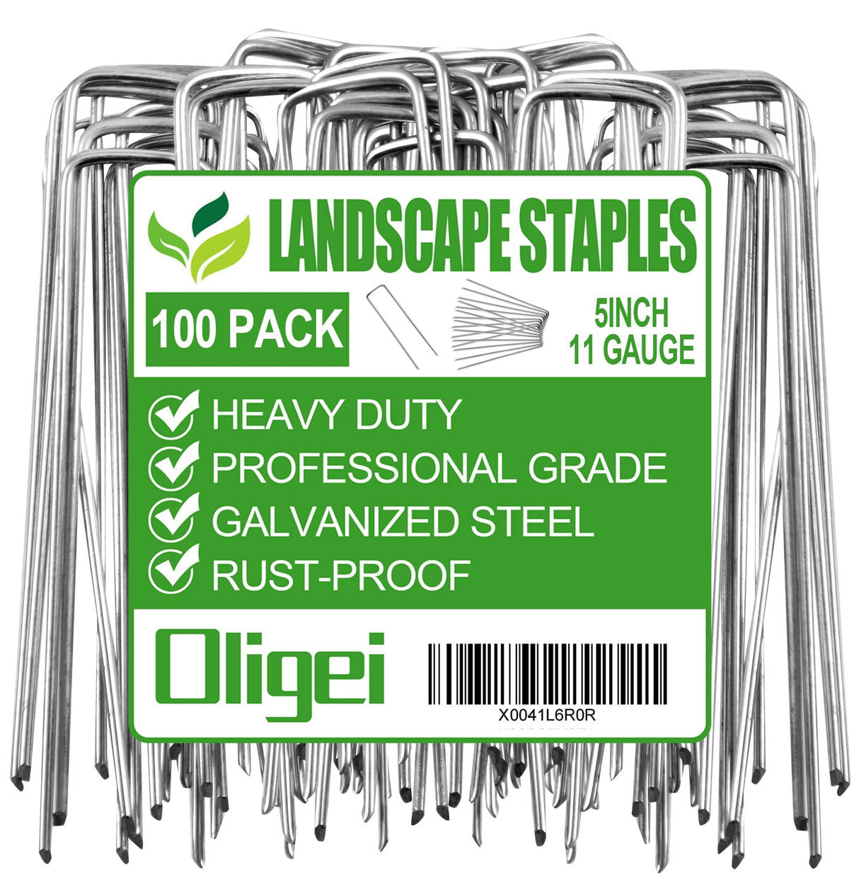 Oligei 100 Pack Garden Stakes, U-Shaped Tent Stakes, Galvanized Landscape Staples, Ground Stakes, for Landscaping Securing Weed Barrier Fabric, Irrigation Tubing, Holding Fence, Tarpaulin