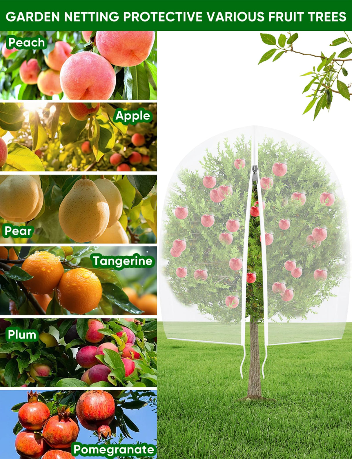VITI Large Fruit Trees Netting Zipper - 2Pcs 10X10 FT with Drawstring Bird-Proof,Durable Mesh Covers for Blueberry,Apple,Pear,Peach,Orange Trees&Tomato Plants Bug Insect Protection Cover (2,10X10 FT)