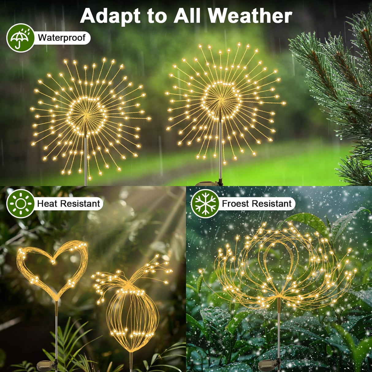 YaaFen Solar Garden Lights Outdoor, 6 Pack 120 LED Twinkling Firework Lights Decorative with 2 Modes, Outdoor Waterproof Solar Starburst Light for Outside Yard Pathway Garden Decor, Warm White