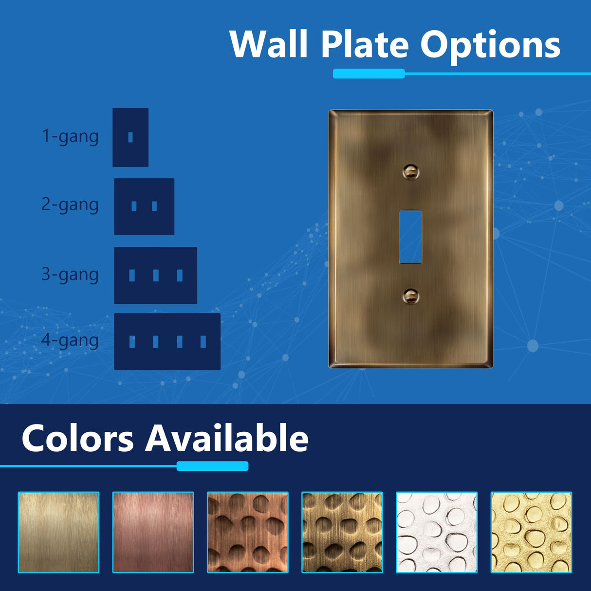 LIDER Toggle Light Switch Metal Wall Plate, Stainless Steel Switch Cover, Corrosion Resistant, Mid-Size 3-Gang 4.88" x 6.77", 201 Stainless Steel, LMWP-13M-AB, Antique Brass
