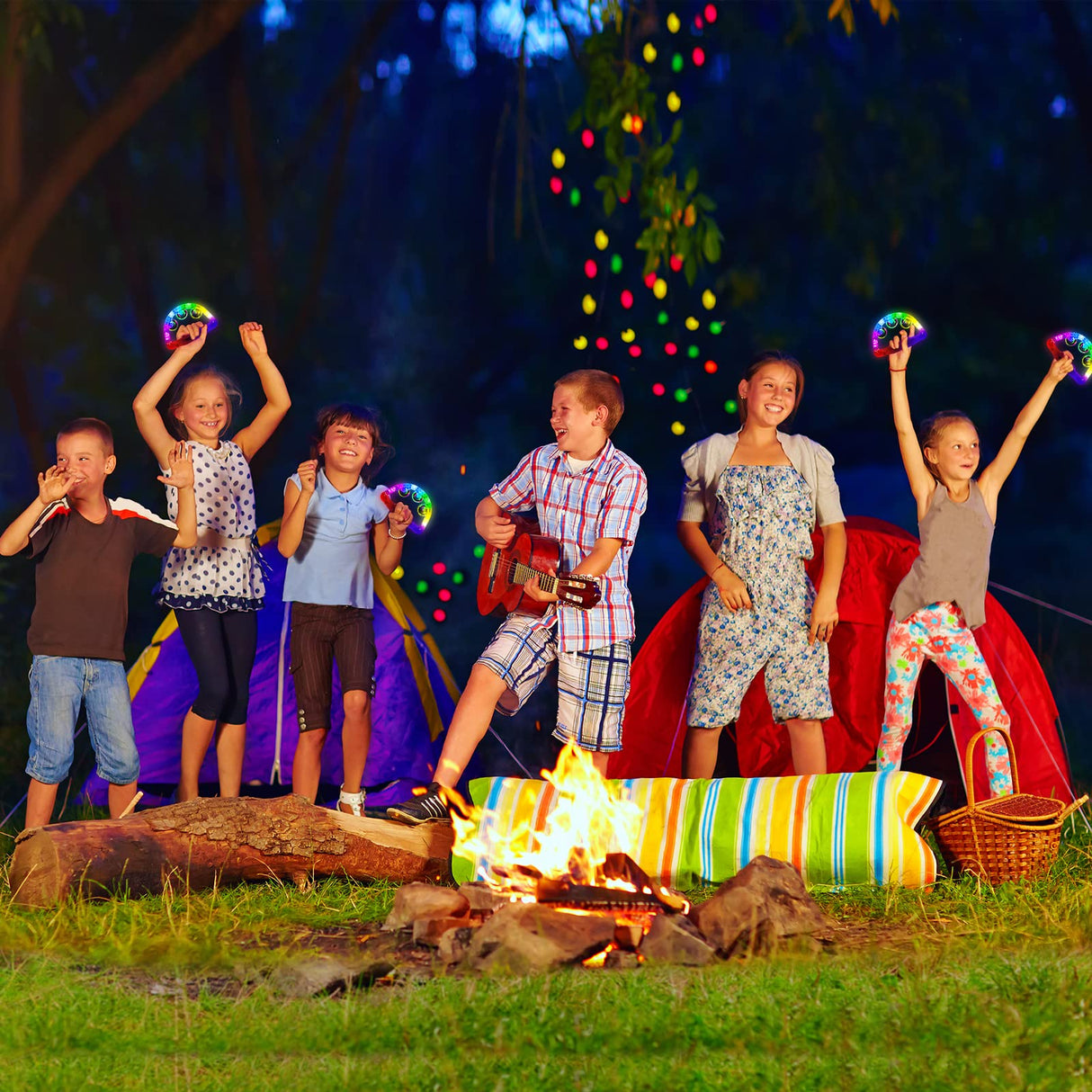 Aywewii LED Tambourines Christmas Glow in The Dark Party Supplies Musical Instruments for Kids & Adults, 3 Modes of Color Flashing, Light Up Toys for Birthday Wedding Concert Carnival