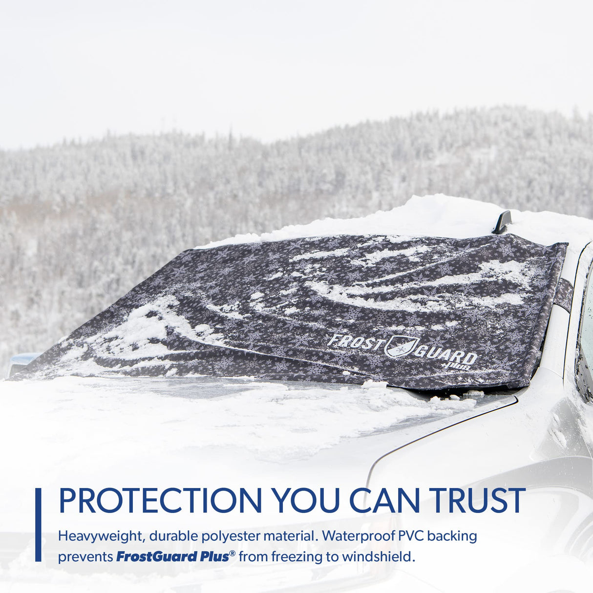 FrostGuard Plus | Winter Windshield Cover for Ice and Snow, XL Size (Snowflake) - Built-in Security Panels, Wiper Blade Coverage + Mirror Covers - Fits XL Size Cars, Trucks and SUVs, 68 x 41 Inches