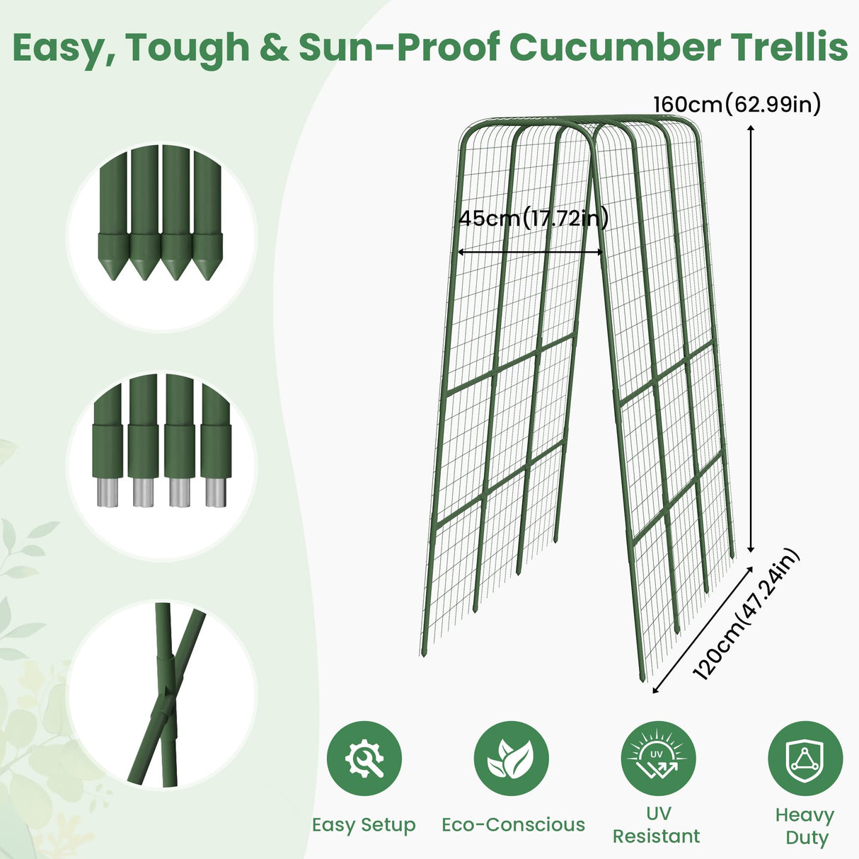 Cucumber Trellis for Raised Bed, 63" Heavy Duty U-Shape Garden Trellis for Climbing Plants Outdoor, Rustproof Plastic Metal Arch Vegetables Trellis Plant Support for Vine, Fruits, Beans and Flowers