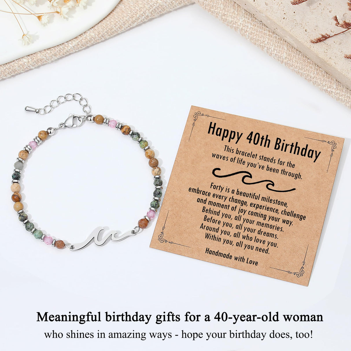 TONY & SANDY 40th Birthday Gifts Women, Wave Bracelet for Women Jewelry, 40th Birthday Decorations for Woman, Unique 40 Year Old Bday Gifts for Woman, Best Friend, Daughter, Wife, Sister