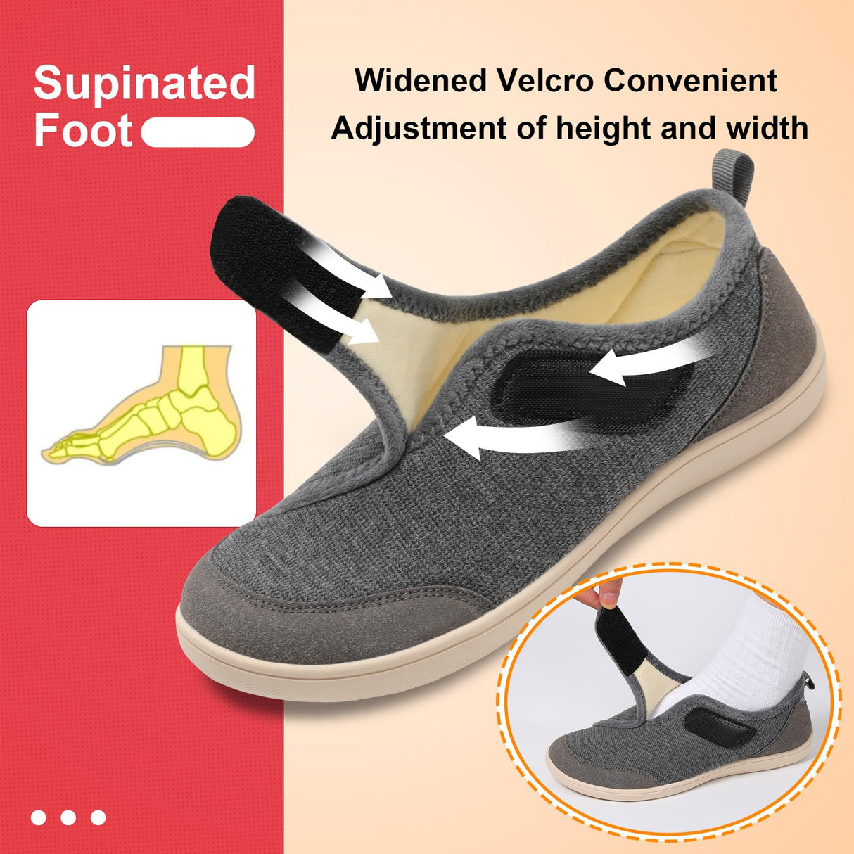 LeIsfIt Mens Slippers Wide House Shoes Adjustable Diabetic Shoes Arthritis Swollen House Slippers Indoor Outdoor Dark Grey Size 11