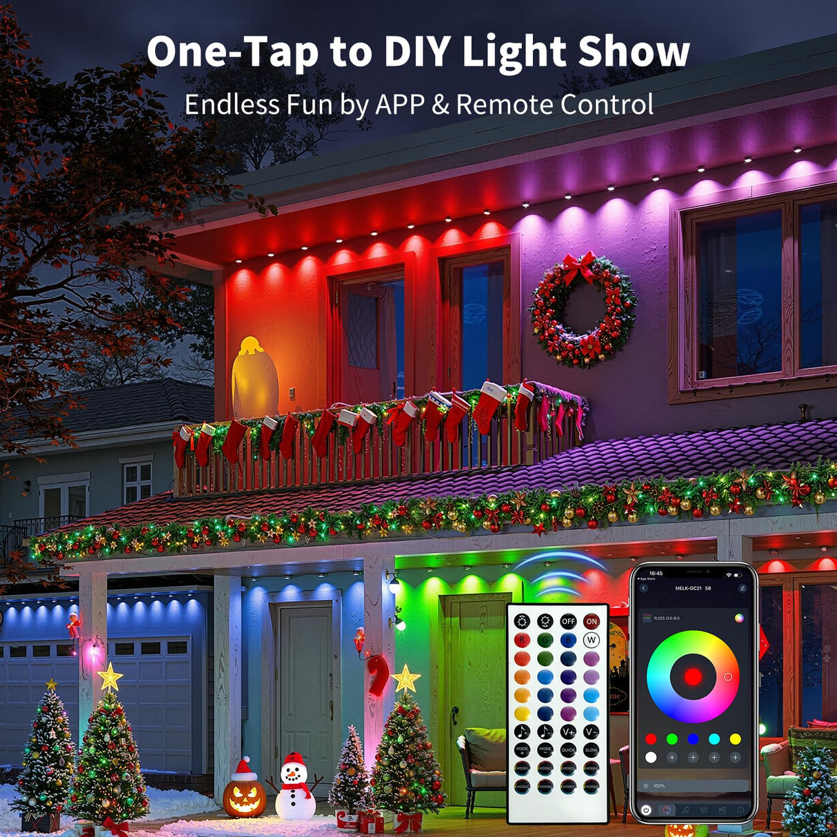 XINKAITE 300FT Permanent Outdoor Lights with 150 LEDs - Smart RGB+IC with 16 Million Colors, IP67 Waterproof, App & Remote Control, Hundreds of Modes for Holidays, Christmas & Home(2 Rolls 150FT)
