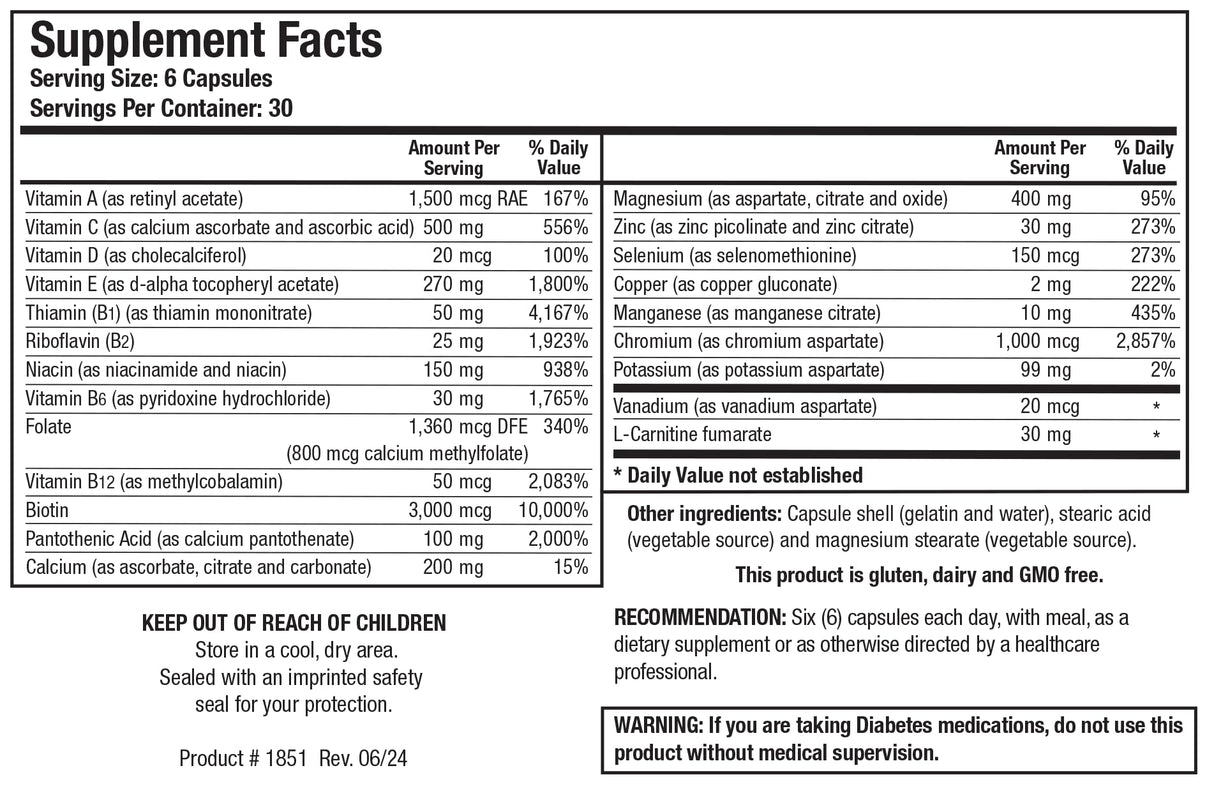 Biotics Research GlucoBalance Chromium, Vanadium, L carnitine Supplement, Supports Metabolic Health and Maintain Healthy Blood Lipid Levels - 180 Capsules