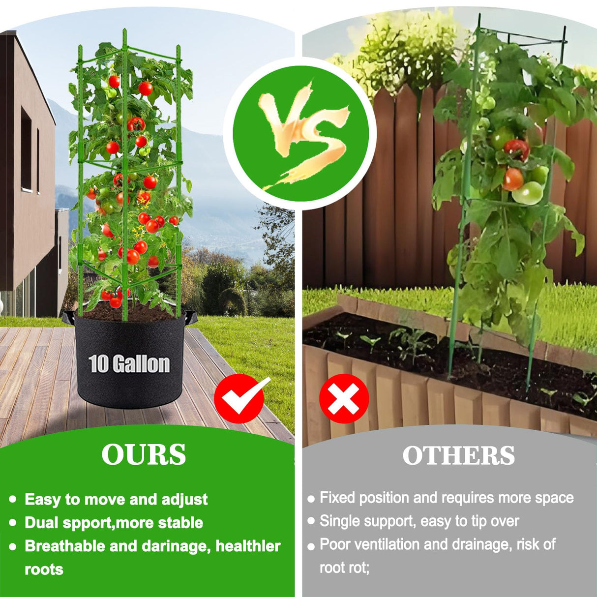 Moirsunt Tomato Cages with 10 Gallon Grow Bags, 48 Inches Tomato Planter
