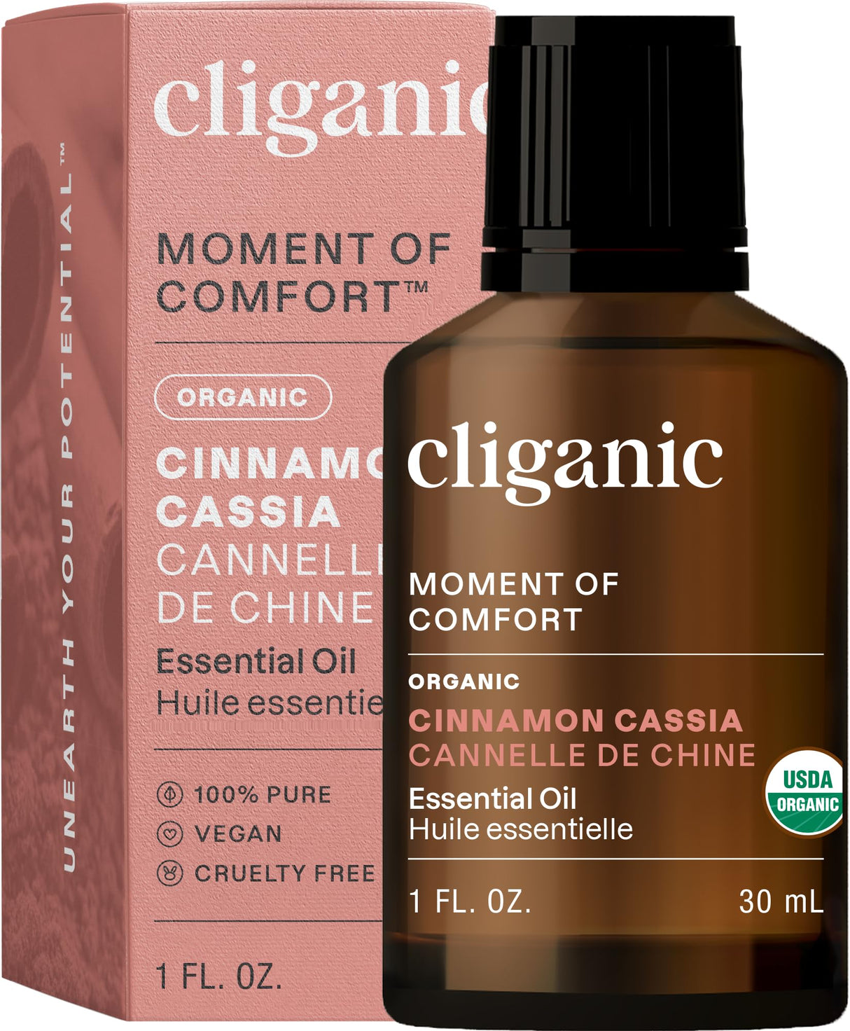 Cliganic Organic Cinnamon Cassia Essential Oil, 1oz - 100% Pure Natural Undiluted, for Aromatherapy | Non-GMO Verified (Packaging May Vary)