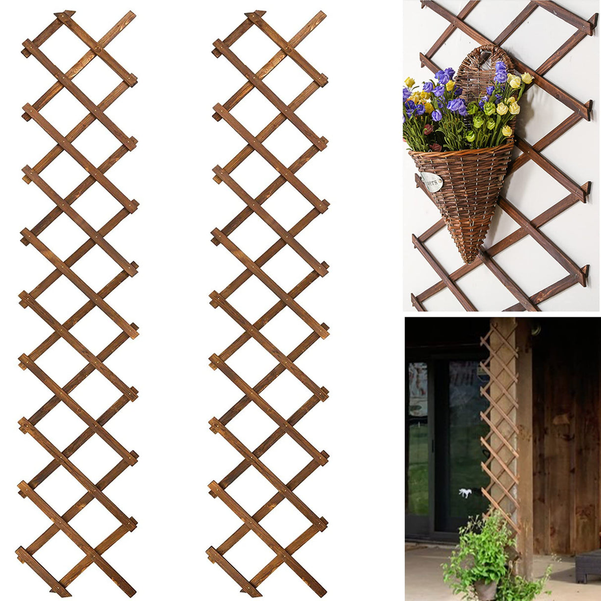 2Pack Expandable Wooden Lattice Wall,Plant Garden Trellis for Climbing Plants Outdoor, Plant Vertical Rack Wall Decor Indoor