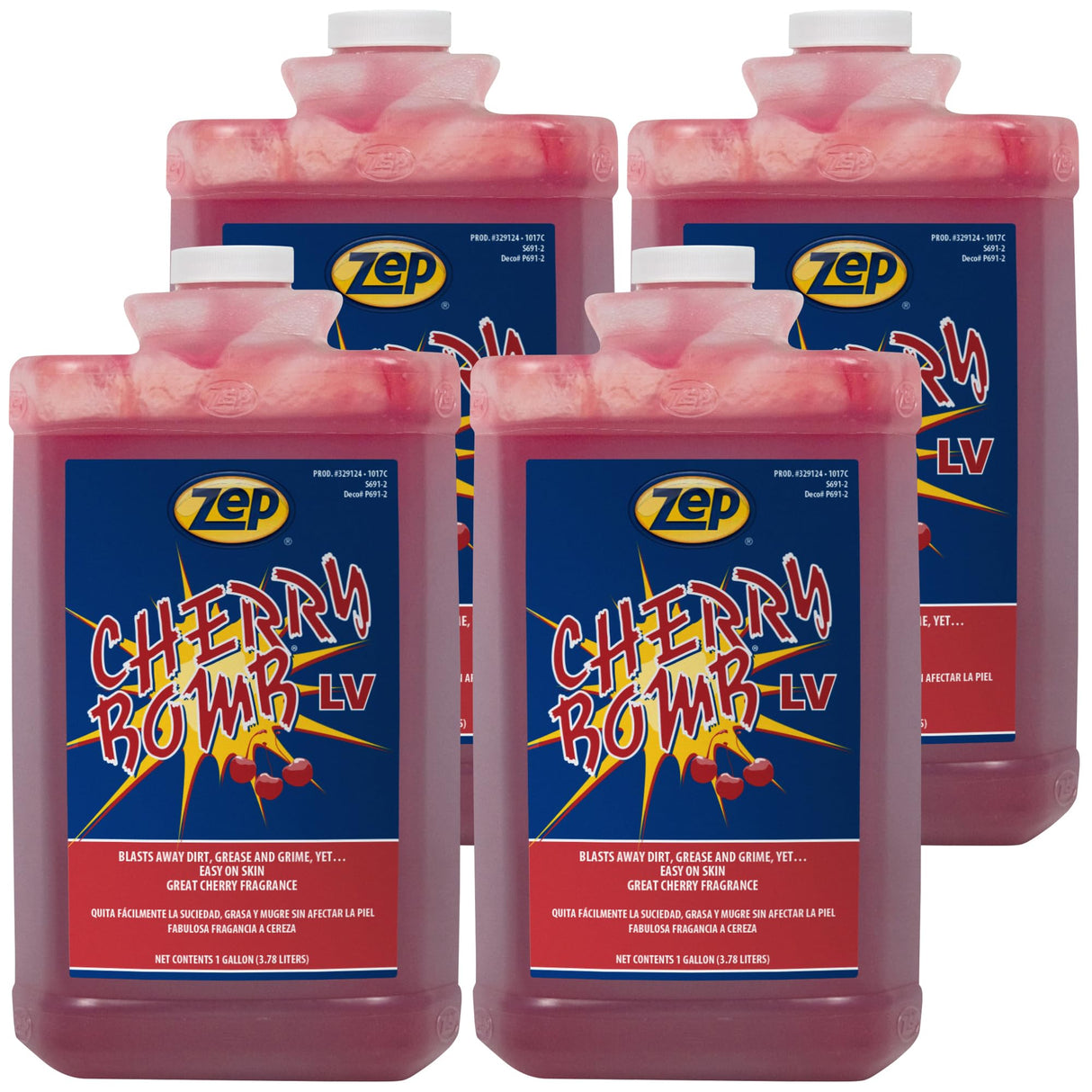 Zep Cherry Bomb LV Industrial Hand Cleaner - 1 Gallon (Case of 4) - 329124 - Heavy-Duty Shop Grade Gel Formula with Pumice To Scrub Away Stubborn Industrial Soils, Residues
