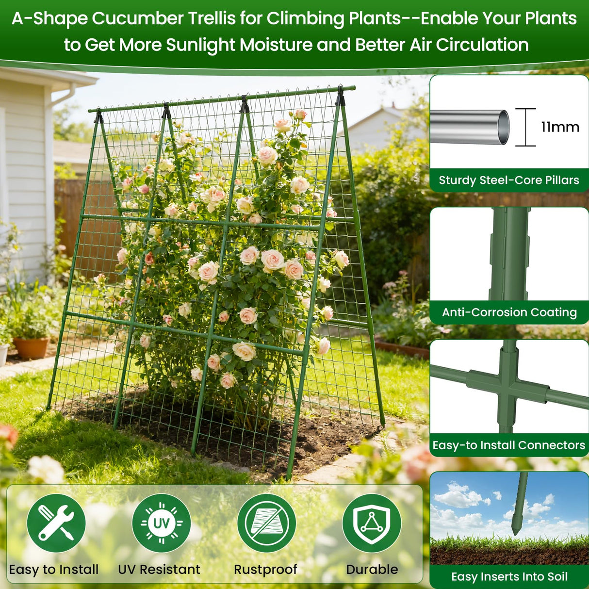 2 Pack Cucumber Trellis 48" L x 48" H, A-Frame Garden Trellis for Climbing Plants Outdoor, Vegetable Trellis for Raised Bed, Support for Squash Pea Zucchini Grape Flowers Tomato