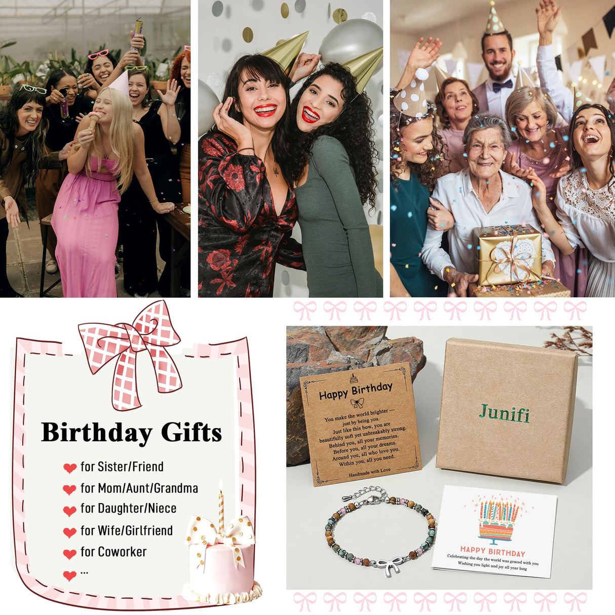 Junifi Birthday Gifts for Women, Happy Birthday Bow Bracelet Jewelry
