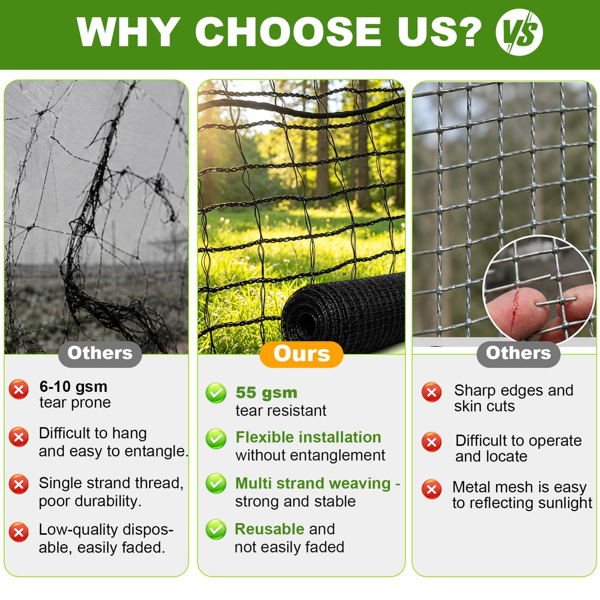 4x100FT Deer Fence Netting for Garden, 55GSM Plastic Mesh Temporary Fence