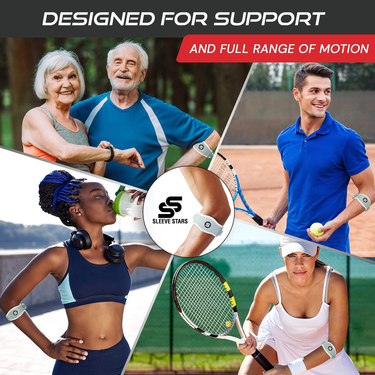 Sleeve Stars Tennis Elbow Brace for Men & Women, Tendonitis Elbow Brace & Strap Golfers Elbow Brace Counterforce Band for Tendon Pain Relief & Support for Forearm w/ 3 Straps Fits 9-23" (Single) (1, Mint Green, One Size)