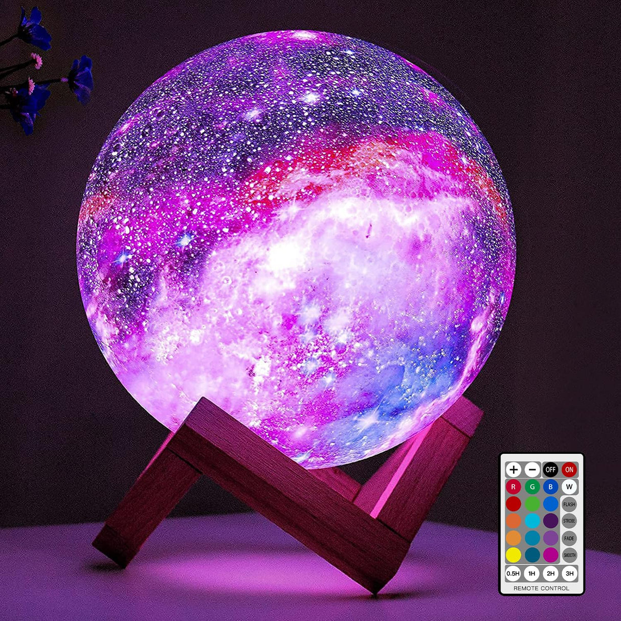 BRIGHTWORLD Moon Lamp Galaxy Lamp 5.9 inch 16 Colors LED 3D Moon Light, Remote & Touch Control Moon Night Light Gifts for Girls Boys Kids Women Birthday(Wooden Base)
