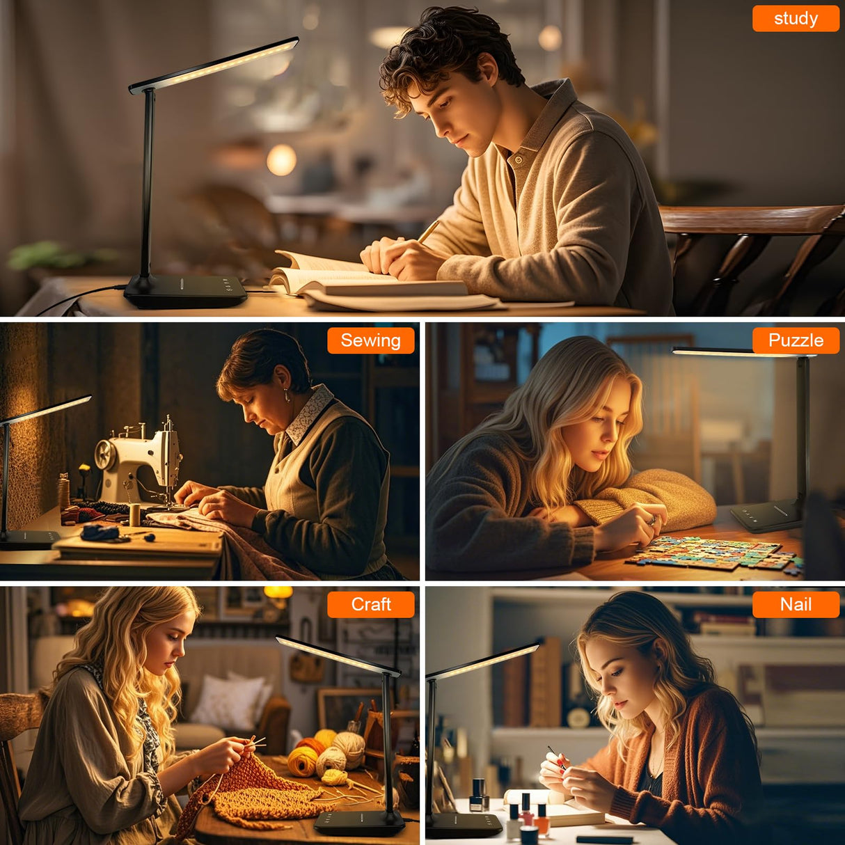 LED Desk Lamp for Office Home, Bright Desk Light with USB Charging Port, Adjustable Dimmable Desk Lamps 5 Modes 5 Brightness, Touch Study Lamp for Nail, Craft, Puzzle, Sewing, Study, White Pro