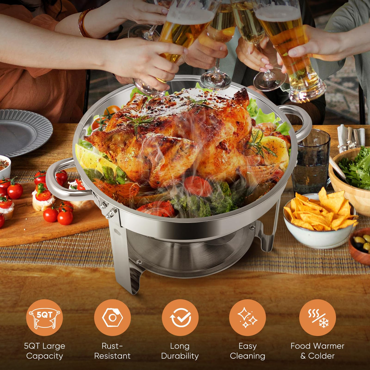 Chafing Dishes for Buffet, 2 Pack 6QT Stainless Steel Chafing Dish Buffet Set with Lids, Food Warmers for Parties Buffet, Buffet Servers and Warmers for Home, Christmas Gatherings, Catering Events