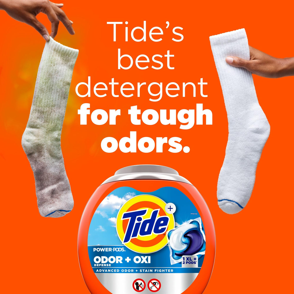 Tide Ultra OXI Power PODS with Odor Eliminators Laundry Detergent Pacs, HE Compatible, Works on Visible and Invisible Dirt, 45 Count Pacs