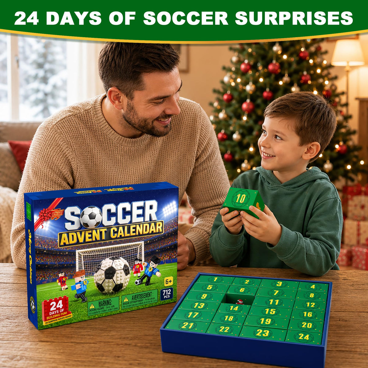 Soccer Advent Calendar 2026 for Kids Boys, 24-Day Building Countdown Gifts