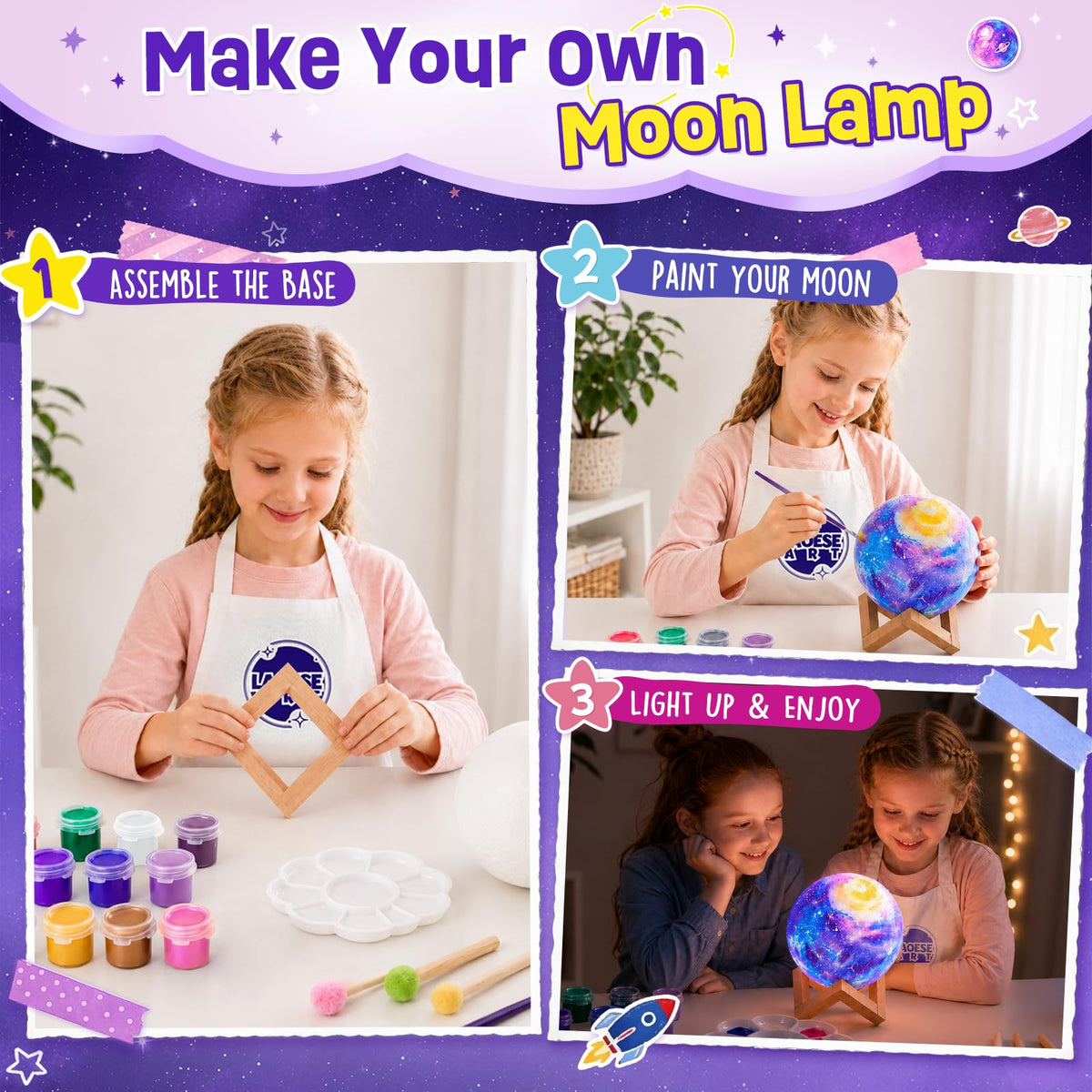 Paint Your Own Moon Lamp Kit, 3D Moon Night Light, Crafts for Kids Age 4-12