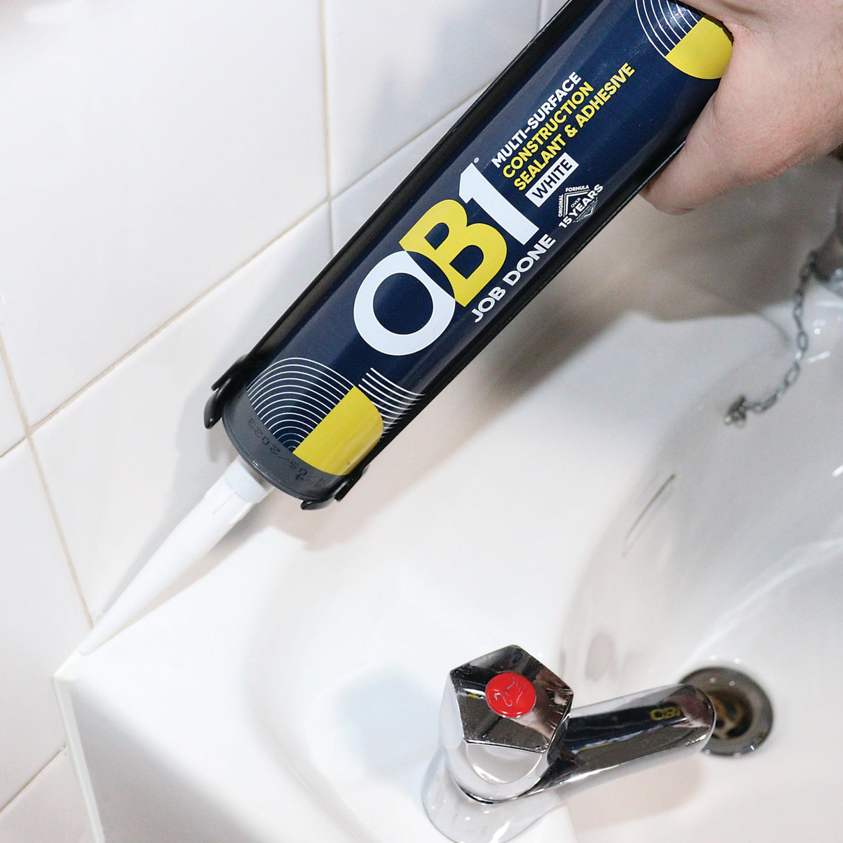 OB1 White Multi-Surface Construction Sealant & Adhesive - Hybrid Technology - Excellent Chemical Resistance - Water Resistant - Weather Resistant - Food Safe - 290ml