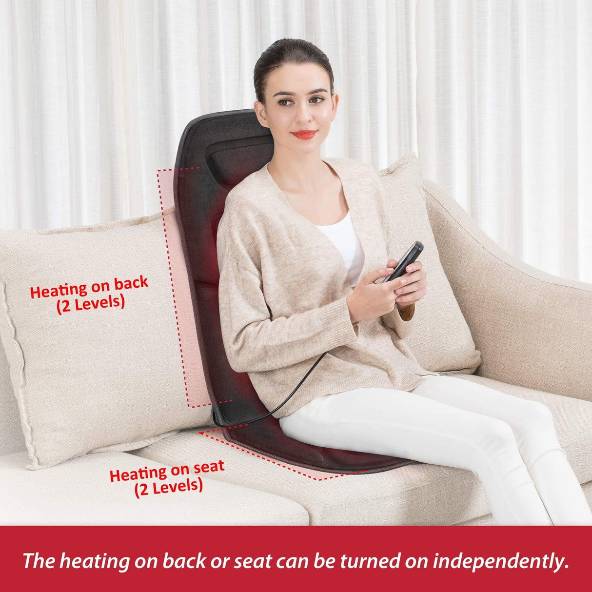 COMFIER Massage Seat Cushion Back Massager with Heat,10 Motors Vibration Chair Pad(Not Shiatsu,Rolling Massage,Chair Massager for Office/Home(Not for Car)