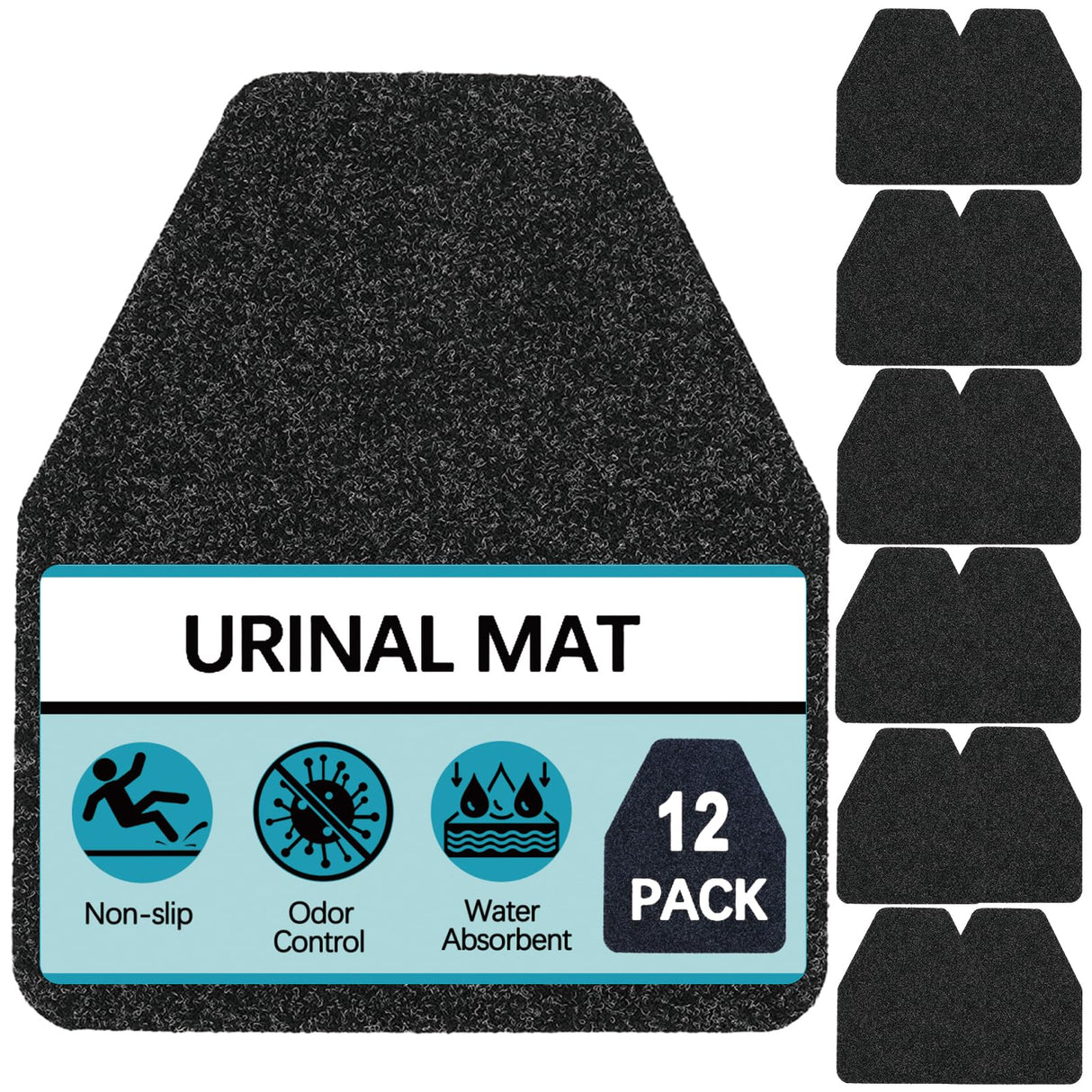 Basima Urinal Mats for Men Bathroom 12 Pack Washable Bulk Rubber Urinal Floor Mats for Toilet Commercial, Non-Slip Disposable Urinal Pads for Mens Room, 17.5" x 20.5", Black