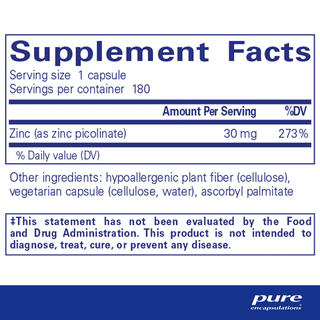 Pure Encapsulations Zinc 30 mg - Supplement for Immune System Support, Growth and Development, and Wound Healing* - with Zinc Picolinate 30 mg - 180 Capsules
