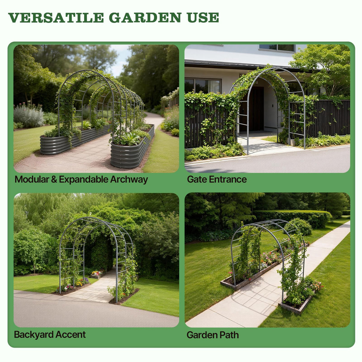 Anleolife 4x6ft Galvanized Garden Arch Trellis, Raised Beds and Vines