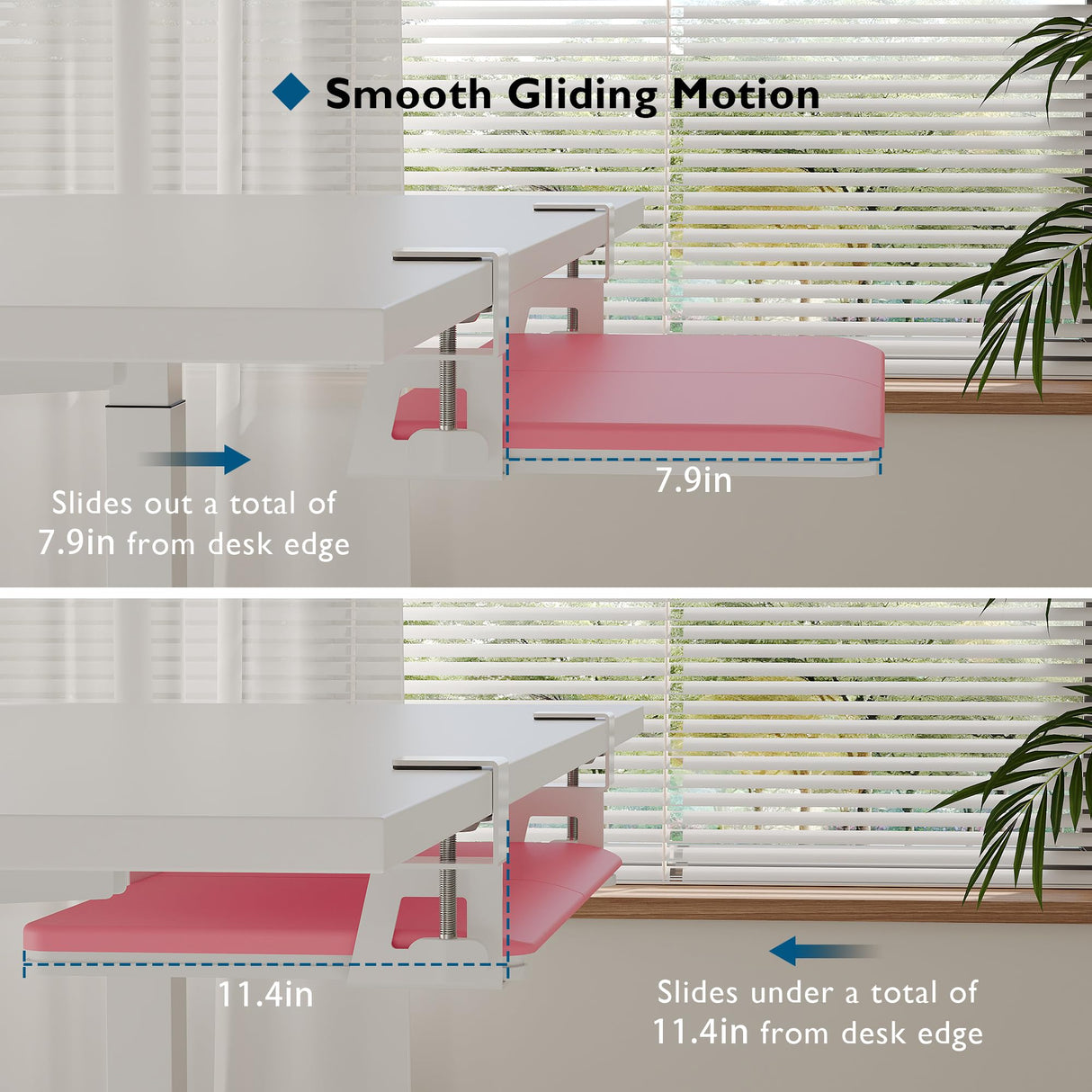 BONTEC KMT01 Under Desk Keyboard Tray, Pull-Out Keyboard & Mouse Platform with C-Clamp, 25.6 x 11.8 in Space-Saving Ergonomic Slide-Out Drawer, Pink