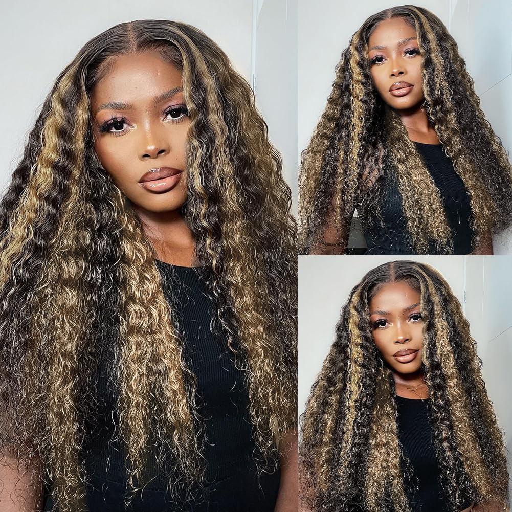 bangjazz 26 Inch Deep Wave Lace Front Wigs Human Hair Fb/27 180% Density 13x4 HD Lace Frontal Wigs Human Hair Pre Plucked Ombre Lace Front Wig Balayage Highlight Glueless Wigs Human Hair for Women