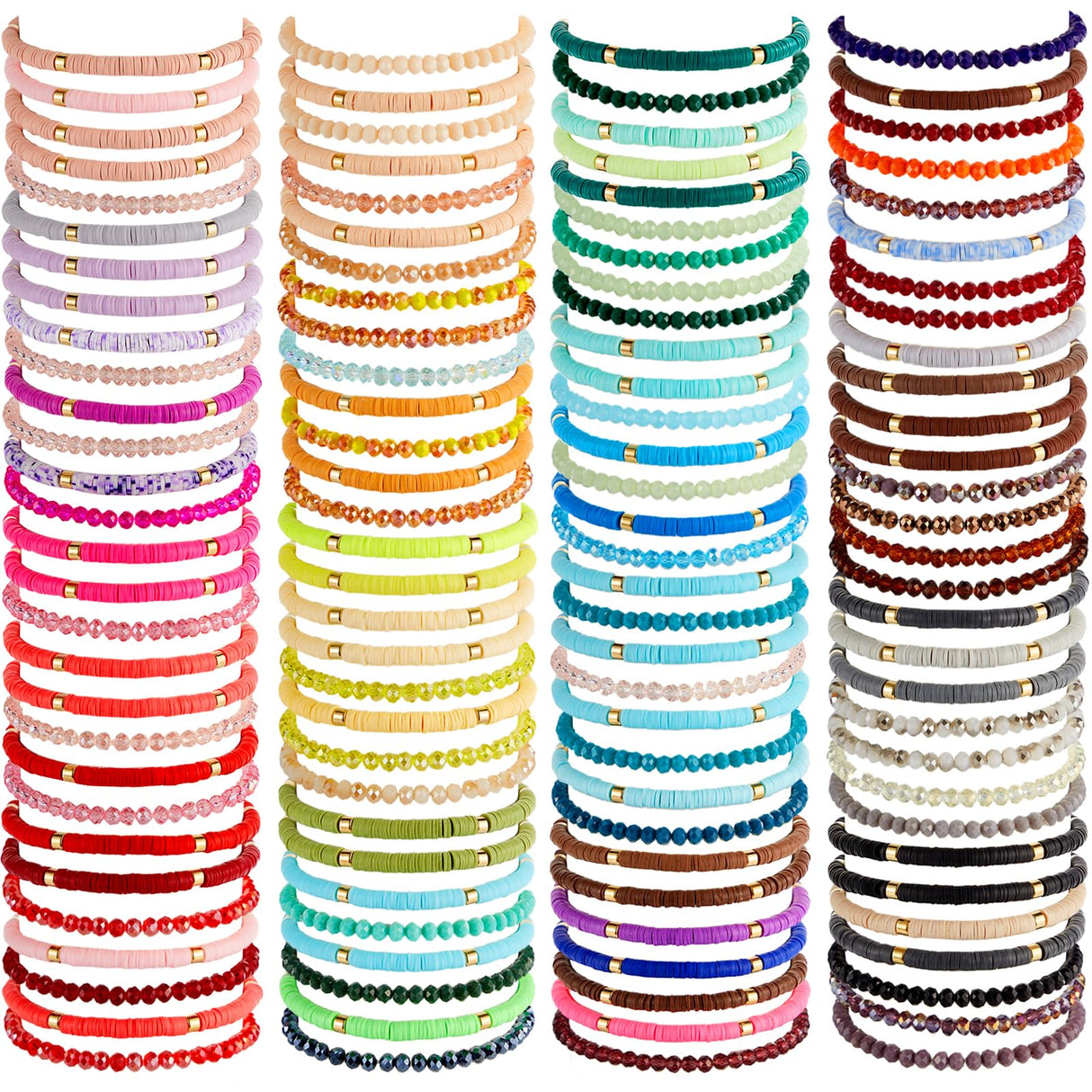 112 Pcs Beaded Friendship Bracelets Bulk Surfer Heishi Clay Stretch Y2K Bracelets Colorful Cute Boho Stackable BFF Bestie Inspirational Jewelry for Women Summer Beach Party Favors Friendship Style