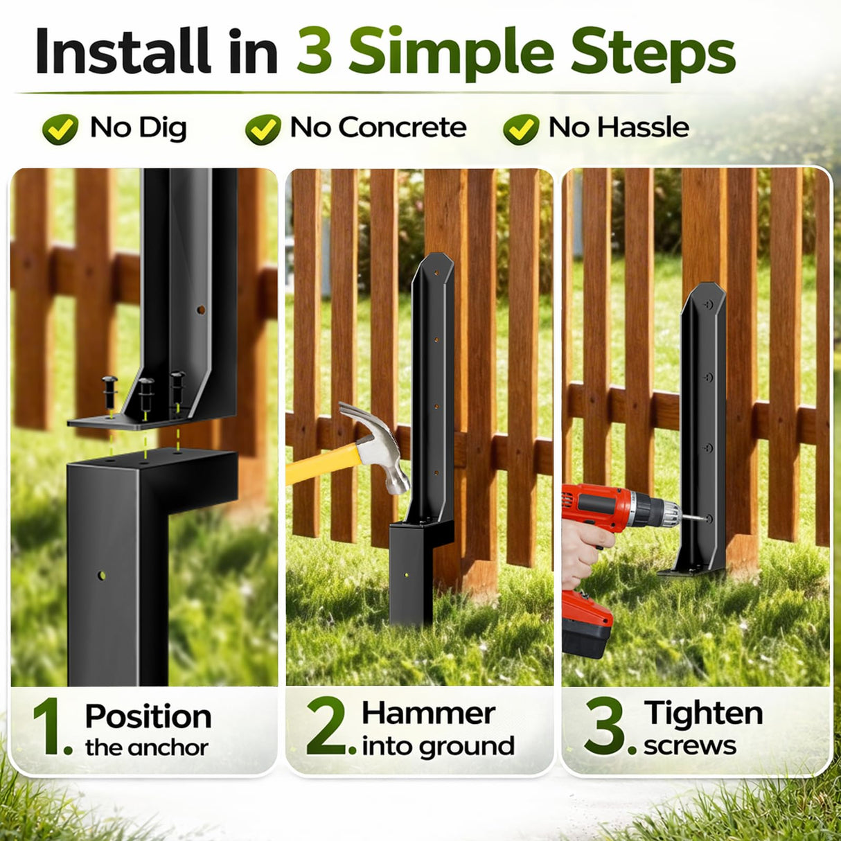 8 Pack Fence Post Repair Kit, Heavy Duty Steel Ground Spike Anchor for Fixing Leaning or Broken 4x4 & 6x6 Wood Posts, No Dig Drive-in Support for Yard, Garden & Fence