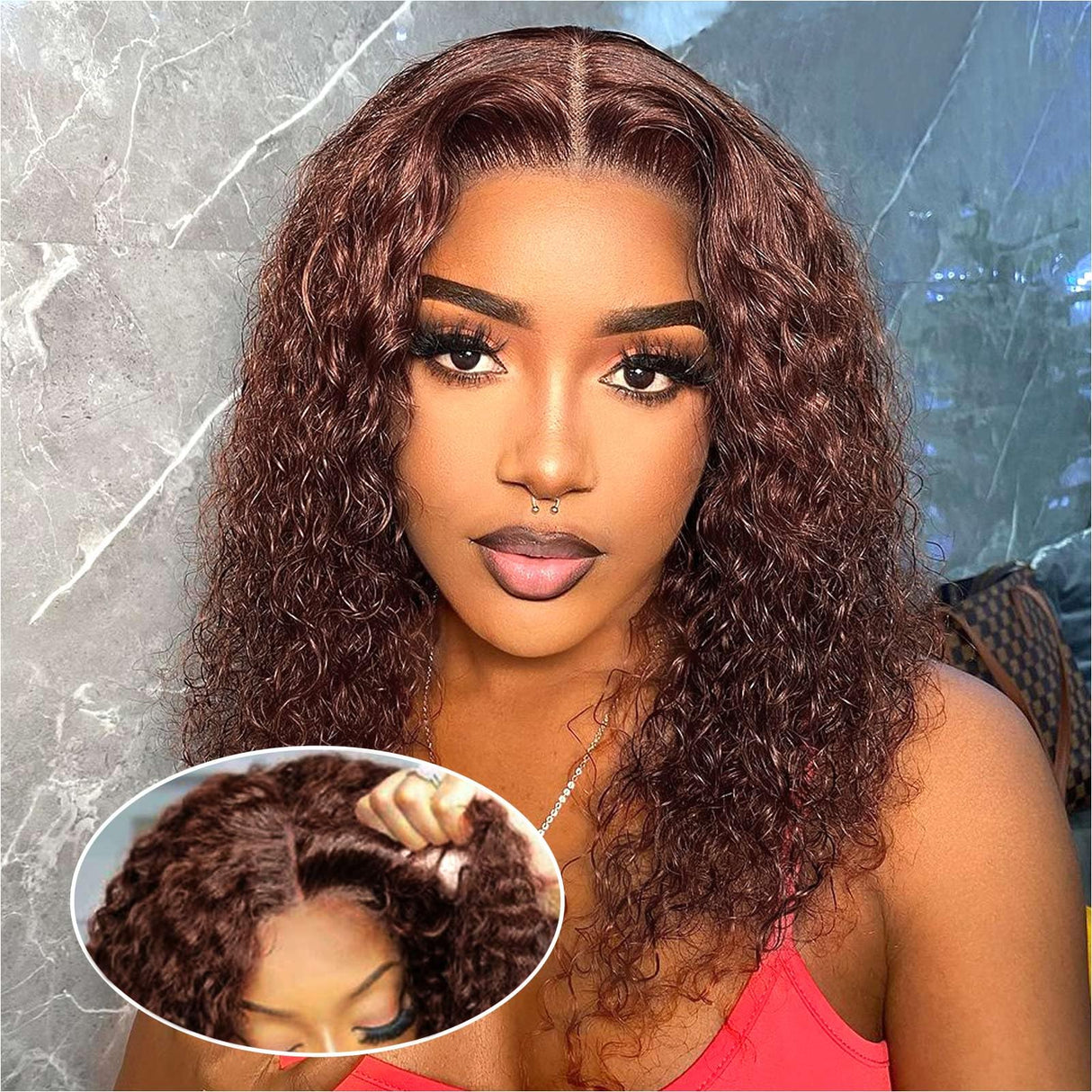 Ailwelia Chocolate Brown Deep Wave Bob Wig 200% Density Chocolate Colored Pre Plucked 5x5 Hd Lace Closure Wigs Human Hair Glueless Human Hair Wig Bob For Black Women 14inch