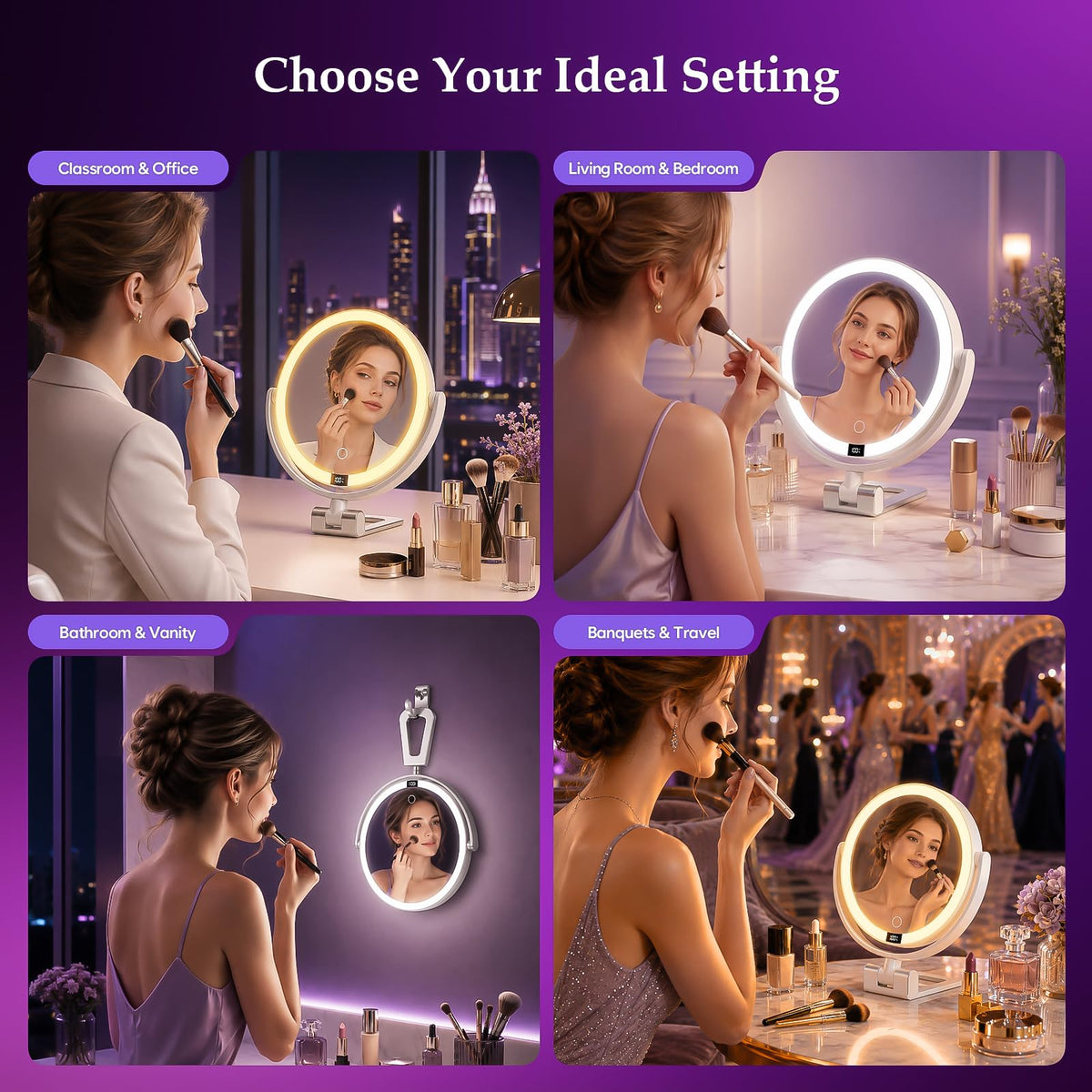 ELYYSORA 1X/30X Makeup Mirror with Lights, Rechargeable Magnifying Mirror