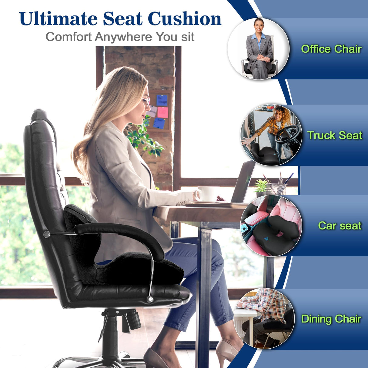 Ergonomic Memory Foam Seat Cushion for Office Chair, Car Seat, Gaming Chair, Dining Chairs| Sciatica, Tailbone & Coccyx Pain and Pressure Relief | Lumbar & Lower Back Support | Orthopedic Design