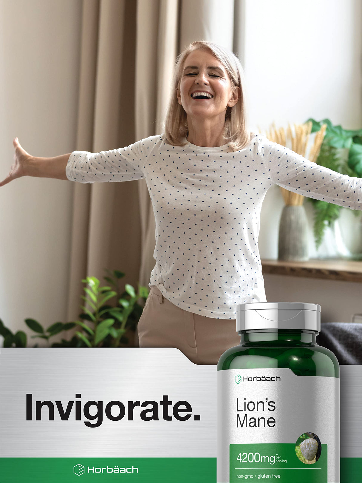 Horbäach Lions Mane Mushroom Extract | 4200mg | 120 Capsules | Vegetarian, Non-GMO, Gluten Free Supplement